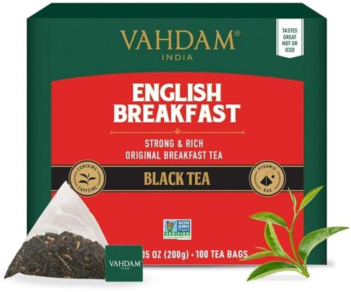 VAHDAM, English Breakfast Black Tea Bags (100 Count) High Caffeine | Strong, Robust & Flavoury | Pyramid Tea Bags | Full Bodied Black Tea Leaves
