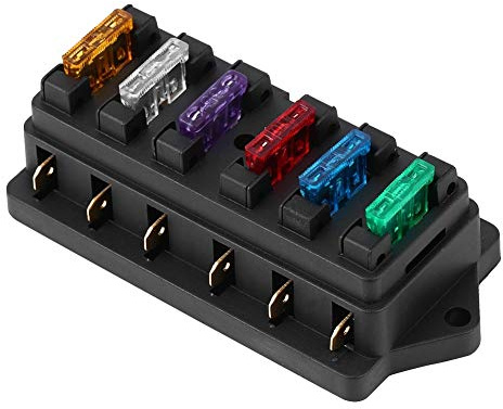 KSTE Automatisk säkringsbox, 6-vägs krets bil båt auto blad säkringsbox blockhållare DC 12 V 24 V