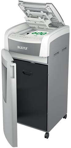 Leitz IQ Autofeed Office Pro Aktenvernichter, 600 Blatt Papierstapel | Zeit sparen mit automatischem Einzug, Partikelschnitt P4, 110L Abfallbehälter, Leiser Betrieb für große Büros, 80170000