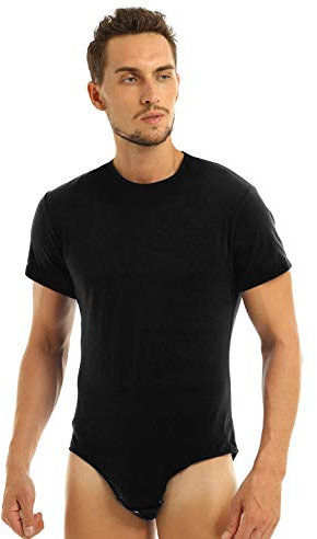 Doomiva Herren Body Bodysuit Unterwäsche Stringbody Unterhemd Kurzarm Ouvert Overall Sportbody Sportwear Männer Rundhals Tops T-Shirt Schwarz XL