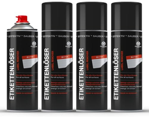 4x OCTOPUS Spray rimuovi etichette e adesivi, rimuovi residui di adesivo per rimuovere residui ostinati con olio d'arancia, 200 ml