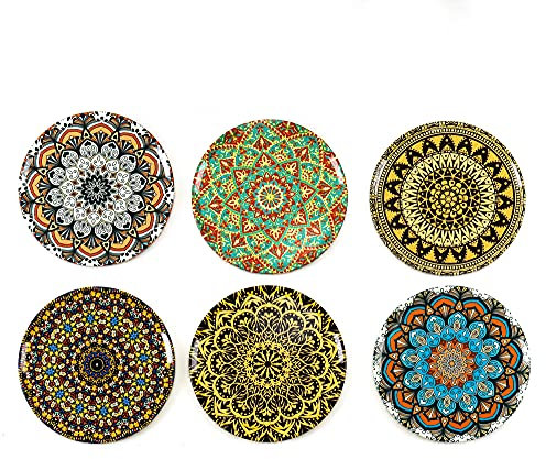 Okaei Untersetzer Kork (6er Set) mit Mandala-Design - Untersetzer Gläser mit Halter für Getränke - Absorbierender & Saugfähiger – Mit Metall Box