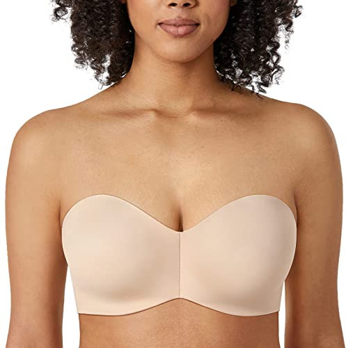Delimira Women's Bandeau Bra Underwire Non Padded Minimiser Strapless Bras Beige 38DD