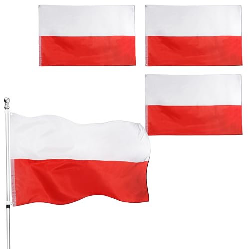 Lot de 3 grands drapeaux de la Pologne avec œillets environ 152 x 91 cm – Football Rugby – Événements sportifs, fêtes de rue, festivals et célébrations