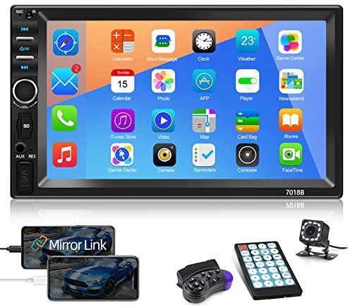 NHOPEEW 7 EQ Autoradio Doppel Din mit Mirror Link, Multimedia MP5 Player Bluetooth Freisprecheinrichtung AUX USB SWC FM Receiver + Rückfahrkamera