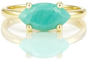 Bague en Amazonite - Bagues en Pierres Précieuses Personnalisées pour Femmes - Bague en Or Faite à la Main, Bague Empilable, Bague en Pierre Précieuse - Fiançailles Marquise, Promesse, Bague Cadeau