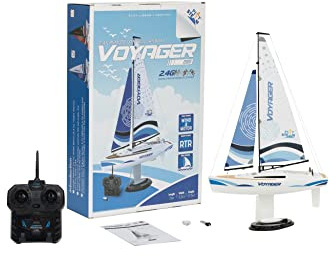 PLAY STEAM Voyager 280 2.4GHz RC Motor Powered Sailboat in Blue - 14 Tall