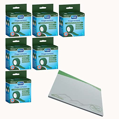 varivendo Notizblock + 6er Set Figo Selbsthaftende Bandage Fingerverband Fingerpflaster Pflasterverband 2,5 cm x 4,5 m (waldgrün)