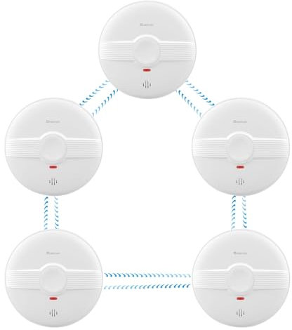 HEIMAN 10-Year Battery Smoke Alarm Fire Alarm Smoke Detector with LED Indicator & Test/Silence Button, Conforms to EN14604 Standards (5-PACK)