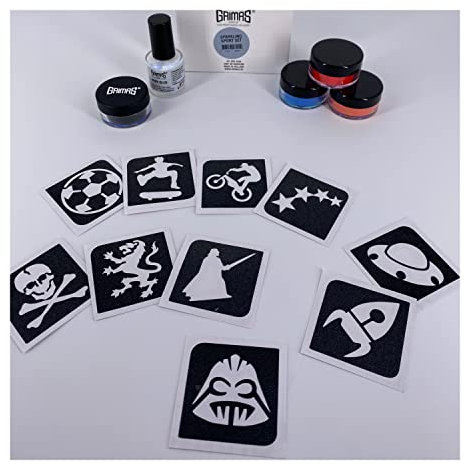 GRIMAS Glitzer-Tattoo Set Sparkling Sport, Profi-Schminkset, wasserfest, wischfest, fürs Kinderschminken, Karneval, Halloween und mehr, sehr hautverträglich, plastikfrei, sportliche Motive