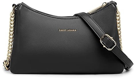 David Jones - Damen Kleine Umhängetasche - Frau Kette Tasche Schultertasche PU Leder Multi Taschen - Handtasche Flache Viele Fächern Crossbody Bag Clutch - Handy Party Abendtasche Mode - Schwarz
