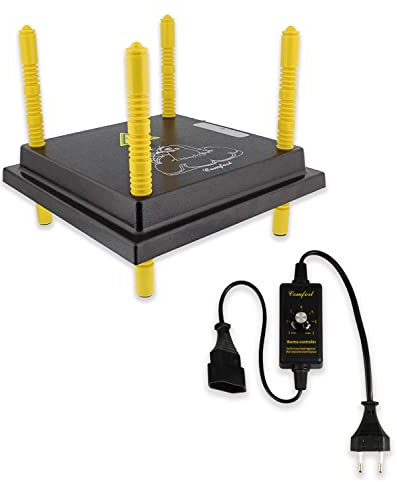 Eivolution Küken Wärmeplatte inkl. Temperaturregler 30x30 cm - 20W -höhenverstellbar - Heizplatte zur Küken-Aufzucht - geeignet für alle Geflügelarten wie Hühner, Wachteln, Puten