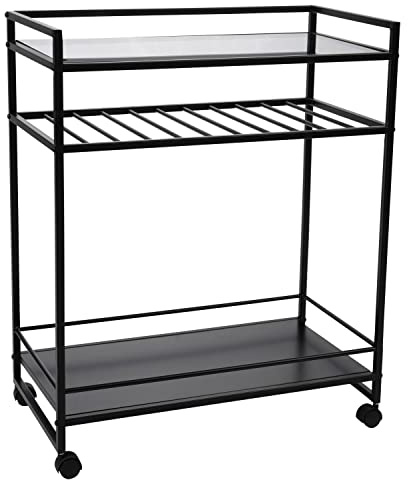 Home4You Barwagen - Schwarz - Metall - Glas - H 86 cm - rollbar