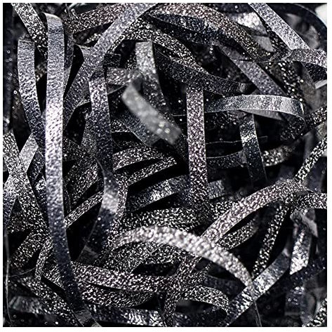 Yurosiay 500g Glitzer Geschreddertes Papier Füllmaterial Geschenk Raffia Hamper Shreds Geschenkfüllung Papierschnitzel Geschenkfüller Bastpapier für DIY Party Geschenkbox Dekoration Schwarz