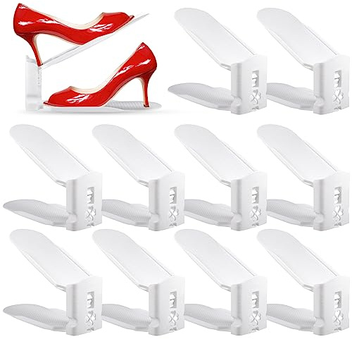 LPAOIS 10 Stück Einstellbare Schuhregale, Schuhstapler/Schuhhalter Set, 3 höhenverstellbar, Platzsparend, rutschfest,Kunststoff