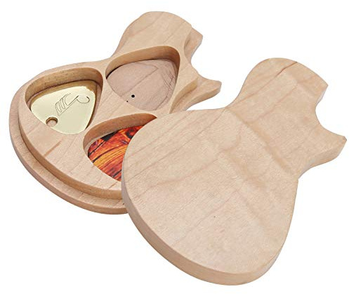 Gitarren-Pick-Box-Set, Ahorn-Massivholz + 3 Plektren, Organizer für Gitarristen, Kofferhalter für Musikinstrumente Zubehör