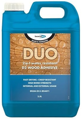 DUO 2 in 1 Wood Glue Water Resistant D3 Adhesive PVA Glue UK 125/250/500ml 1L 5L (2.5L)