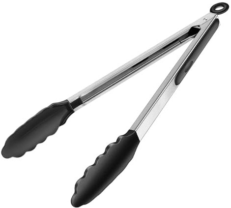 Pinze da cucina in silicone, 35 cm, manico in silicone resistente al calore, pinze in metallo, ideali per cucinare, grigliare