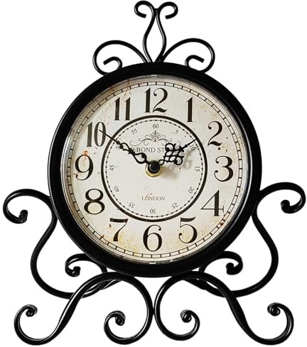 HZDHCLH Vintage Table Clocks for Living Room Bedroom Decor, Silent Decorative Farmhouse Shelf Clock Battery Operated, Small Rustic Mantel Clock with Roman Numerals (Black,11 inch)