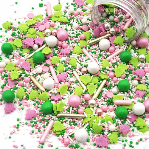 Streusel Weihnachten Christmas Tree 180g weiss rosa gold grün| STREUSEL GLÜCK | Weihnachtsstreusel Zuckerstreusel Sprinkles Christmas bunte Tortendeko Plätzchen verzieren Kuchenstreusel