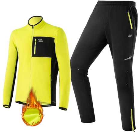 ROCKBROS Cykeljacka för män och cykelbyxor, set, vinter, cykelkläder, vindtät, varm, vandringsjacka, fritidsbyxor för cykling, jogging, utomhussporter, Svart grön, 4XL