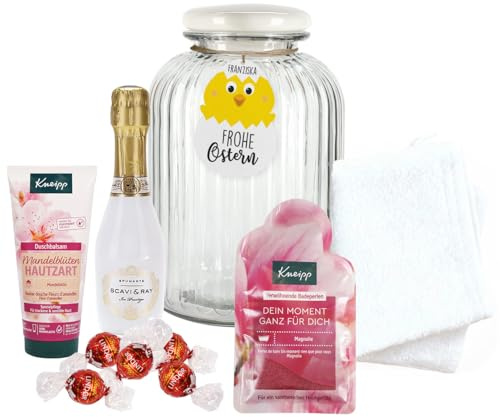 Herz & Heim® Geschenkset für Frauen im Glas, 7-teilig, personalisiert, verschiedene Motive (Ostern)