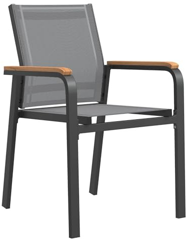 OUTLIV. Florenz Gartenstuhl, stapelbar, mit Armlehnen, Anthrazit | Textilene und Aluminium; stapelbar und mit Armlehnen; 56x58x86cm; Anthrazit; platzsparend, pflegeleicht