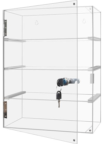 Verschließbare Vitrine, Vitrine, 4-stöckige Acryl-Vitrine mit Schlossschlüssel, transparente, abnehmbare Aufsatzvitrine mit Regalen für Figuren, Rock-Sammlerstücke (30 x 13,5 x 40 cm)