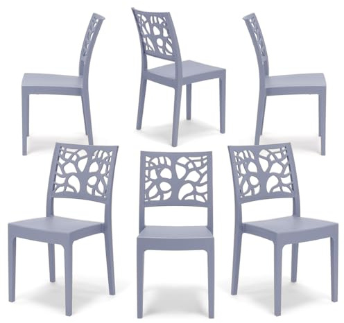 REDÒKASA Set 6 sedie in polipropilene TETI, impilabile, resistente ai raggi UV, design moderno, ideale per sala da pranzo, cucina, sala d’attesa, bar, ristoranti o giardino (6, Avio)