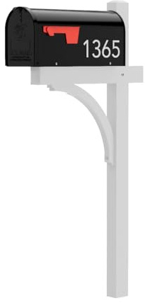 The Glenbrook Aluminum Mailbox Post - Complete System with Steel Mailbox and Aluminum Post Included (Black with White Post)
