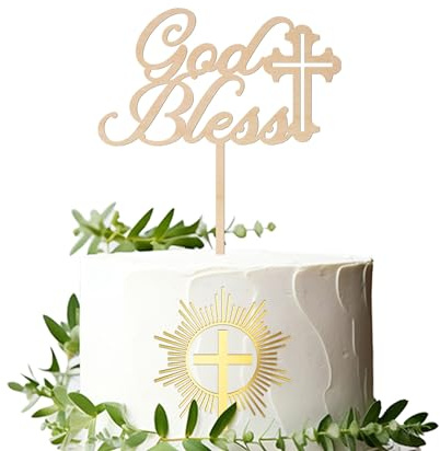 MAIGO 2PCS Christening Cake Topper - Christening Decorations, Confirmation Cake Topper, Christening Decorations For Girls, Cross Cake Topper,Christening Party Favors Birthday Wedding Diy Cake Supplies