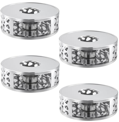 MUKLEI 4 PCS Teapot Warmer, Silver Individual Teapot Heater with Tealight Holder, 430 Stainless Steel Tea Pot Warmer Base for Living, Meeting Room