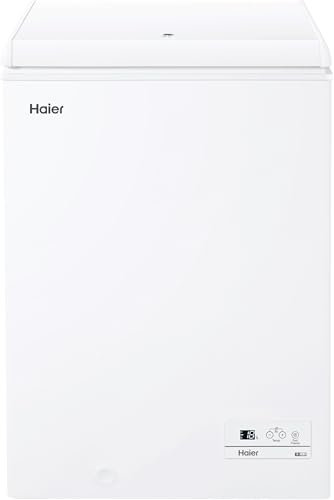 Haier Chest Series 3 HCE100E, Arcon Congelador Horizontal, Capacidad 97 L, An 54.5 cm, Función Fast Freeze, 1 Cesto Metálico, Display Digital, Interior Aluminio Texturizado, Tirador Integrado, Blanco
