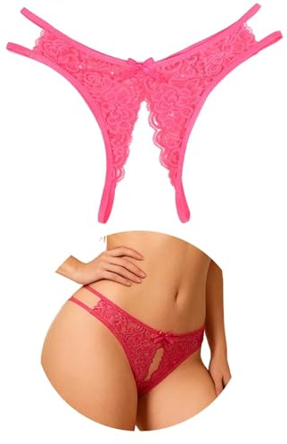 ohyeahlady Womens Lace French knickers Sexy Lingerie Side Hollow Out Hipster Panties Bow Tie Bikini Briefs Pink Thongs Size 14