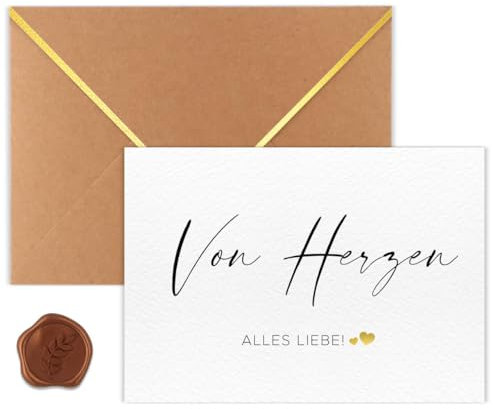 WenmthG Hochzeitskarte - Von Herzen alles Liebe mit Kuvert und Wachssiegel - Glückwunschkarte zur Hochzeit