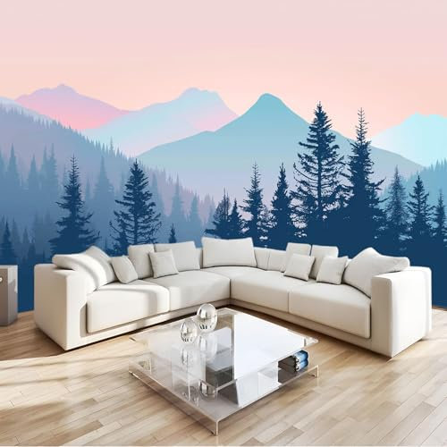 Fototapete Wald Bäume Berge 200x140 cm 3D Vliestapete Wandbild, Mustertapete Moderne Wandtapete, Wohnzimmer Schlafzimmer Kinderzimmer Büro Flur Wanddeko