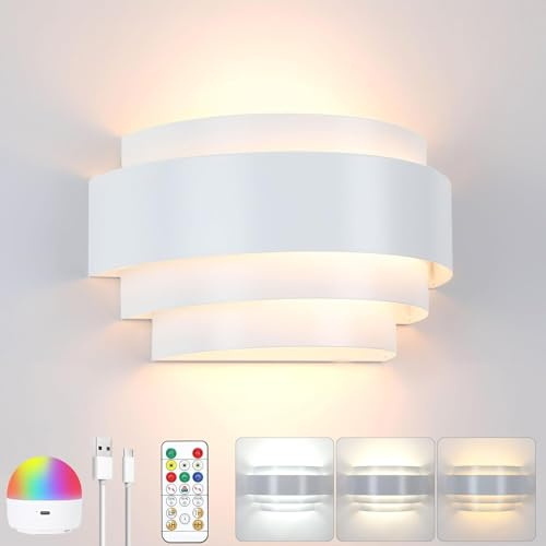 Lampop Wandleuchte Ohne Stromanschluss Wandlampe Akku Innen RGB Wandleuchte Akku mit Abnehmbarer Glühbirne Wiederaufladbar Kommt mit Fernbedienung 16 Farben mit Einstellbarer Helligkeit
