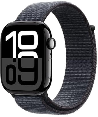 Apple Watch Series 10 GPS + Cellular 46 mm Smartwatch with Jet Black Aluminium Case with Ink Sport Loop - One Size. Fitness Tracker, ECG App, Always-On Retina Display, Carbon Neutral
