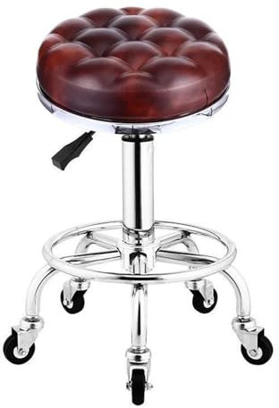 Moderner Rollhocker im Industrie-Stil, rund, mit Fußstütze, PU-Leder, Höhenverstellung, Drehstuhl, Spa, Salon, Tattoo, Arbeitsstuhl