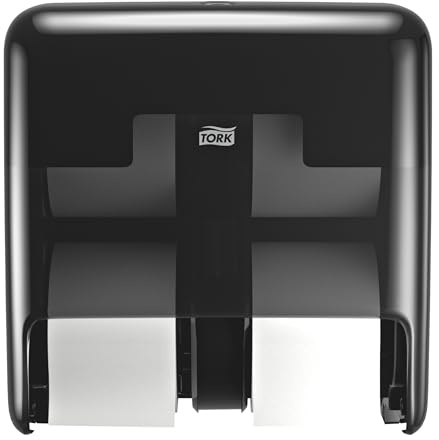 Tork OptiServe Spender für 4 Rollen Hülsenloses Toilettenpapier Schwarz T7, vertikaler Toilettenrollenspender, Elevation Design, 558052