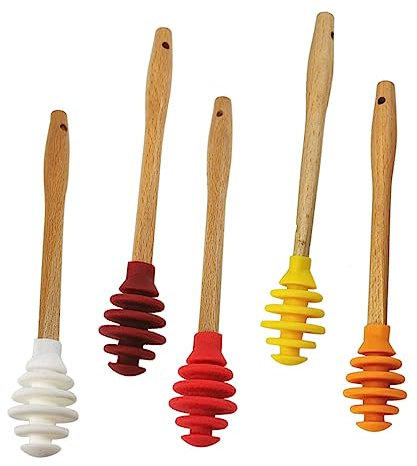 SHOWERORO 5pcs Silicone Honey Dipper Stirring Rods Silicone Honey Stirrer Non-Stick Stir Sticks for Pot Jar Container Cooking Gadgets