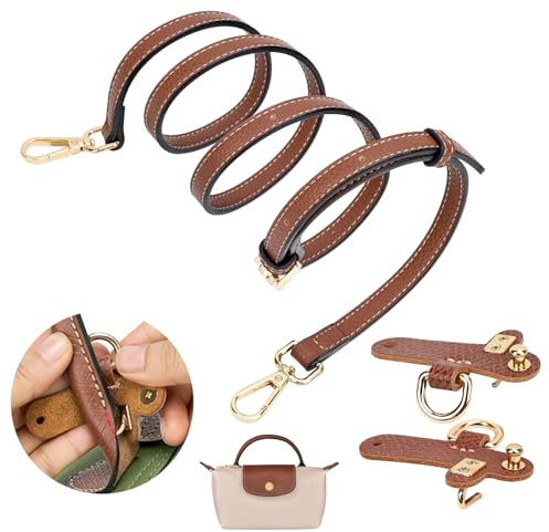 Justerbar axelrem för Longchamp läderväska - handtag för handväska - lämplig för Longchamp-väskor för kvinnor och små väskor (1,2 cm axelbandsbredd) - viktigt tillbehör! (Brun)