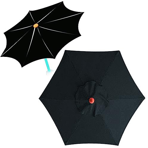Ersatzbezug für Marktschirm, 270 cm, wasserdicht und UV-beständig, passend für 6/8 Rippen, ideal für Outdoor-Tische, Schwarz