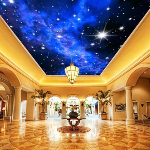 MIXUEXUNLU 3D Wall Mural Glitter Stars Wallpaper Nature Landscape Night Scene Ceiling Wallpaper Living Room Sofa Background Hotel