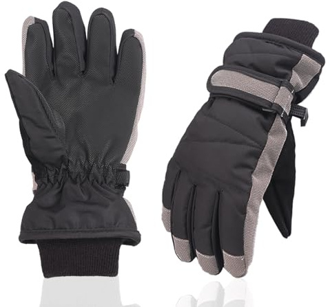 XTACER Kids Ski Snow Gloves Snowboard Winter Warm Cold Weather Gloves for Boys Girls Children (Black & Gray, 10-12 Years)