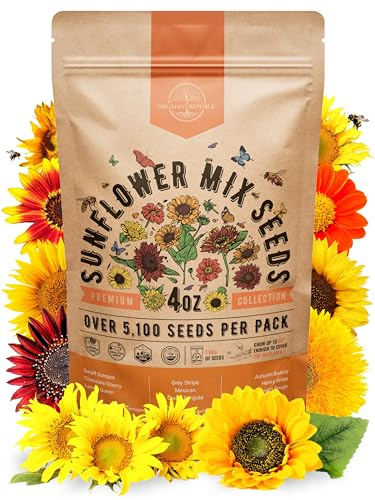 Sunflower Mix Seeds Pack 4 oz - Over 5,100 Non-GMO Heirloom Sunflower Seeds for Planting, Annual Flowers in Individual Seed Packet for Planting Home Garden Indoor & Outdoor Gardening