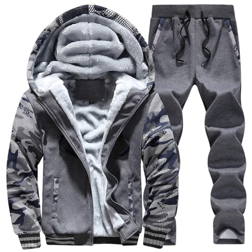 WAZHAKU Jogginganzug Herren Set Lang Fleece Trainingsanzug Tracksuit Oversized Activewear Sweatsuits Zweiteiliger Streetwear 2-Teilig Hoodie und Jogginghose Jogginganzug Winter Sportswear
