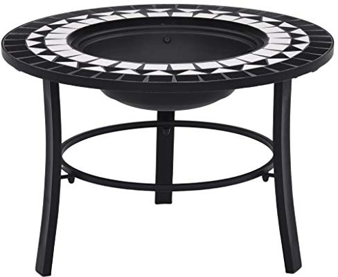 Homgoday Foyer Mosaïque Noir et Blanc 68 cm Céramique Cheminée de Jardin, Chauffage en Hiver Foyer Poêle pour Exterieur Terrasse Cour Camping