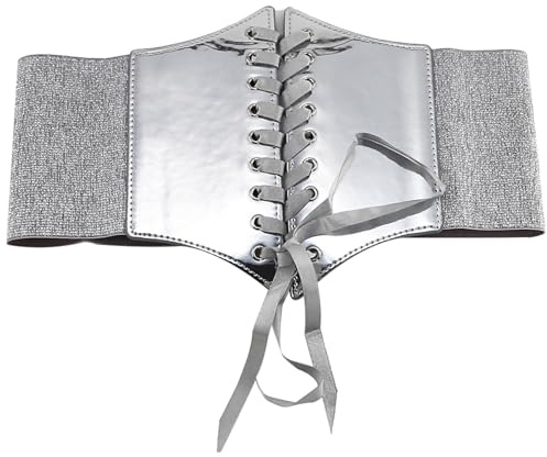 GNAUMORE Gürtel Damen Breit,Korsett Gürtel Gothic,Retro Korsettgürtel,Unterbrust Korsett Damen,Elastische Taille Silber