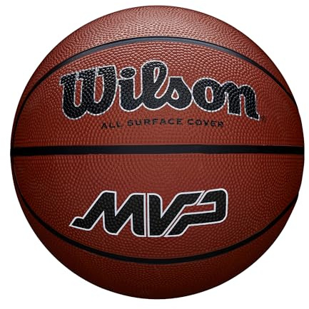 Wilson MVP Basketball, Made From Durable Rubber For All-Surface Performance, Experience Enhanced Grip & Control, Colour: Brown, Size: 7